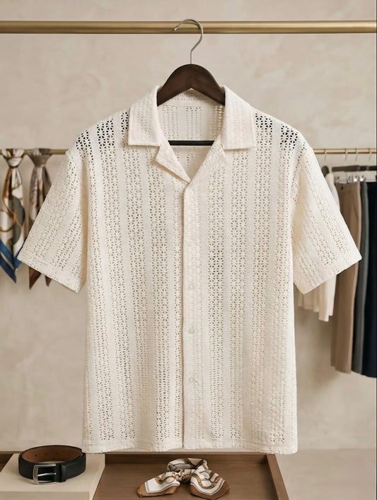 Crochet Knit Cuban Collar Shirt