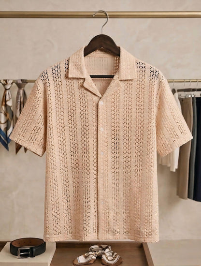 Crochet Knit Cuban Collar Shirt